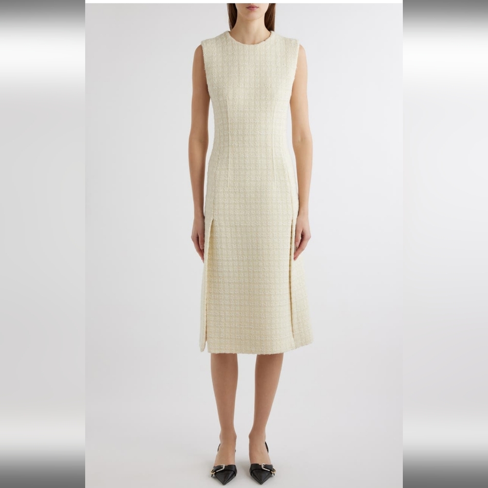 E -$3600 Givenchy wool blend tweed midi yellow ecru sleeveless